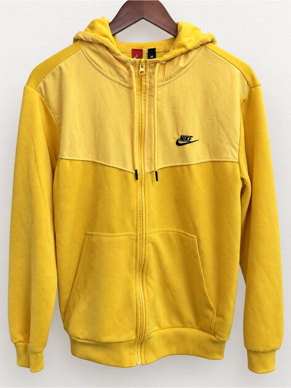 Nike Yellow Mixed Media Full Zip Hoodie Menโs M